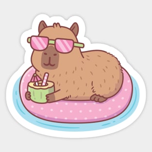 Funny Capybara Chilling On Pink Pool Float Sticker